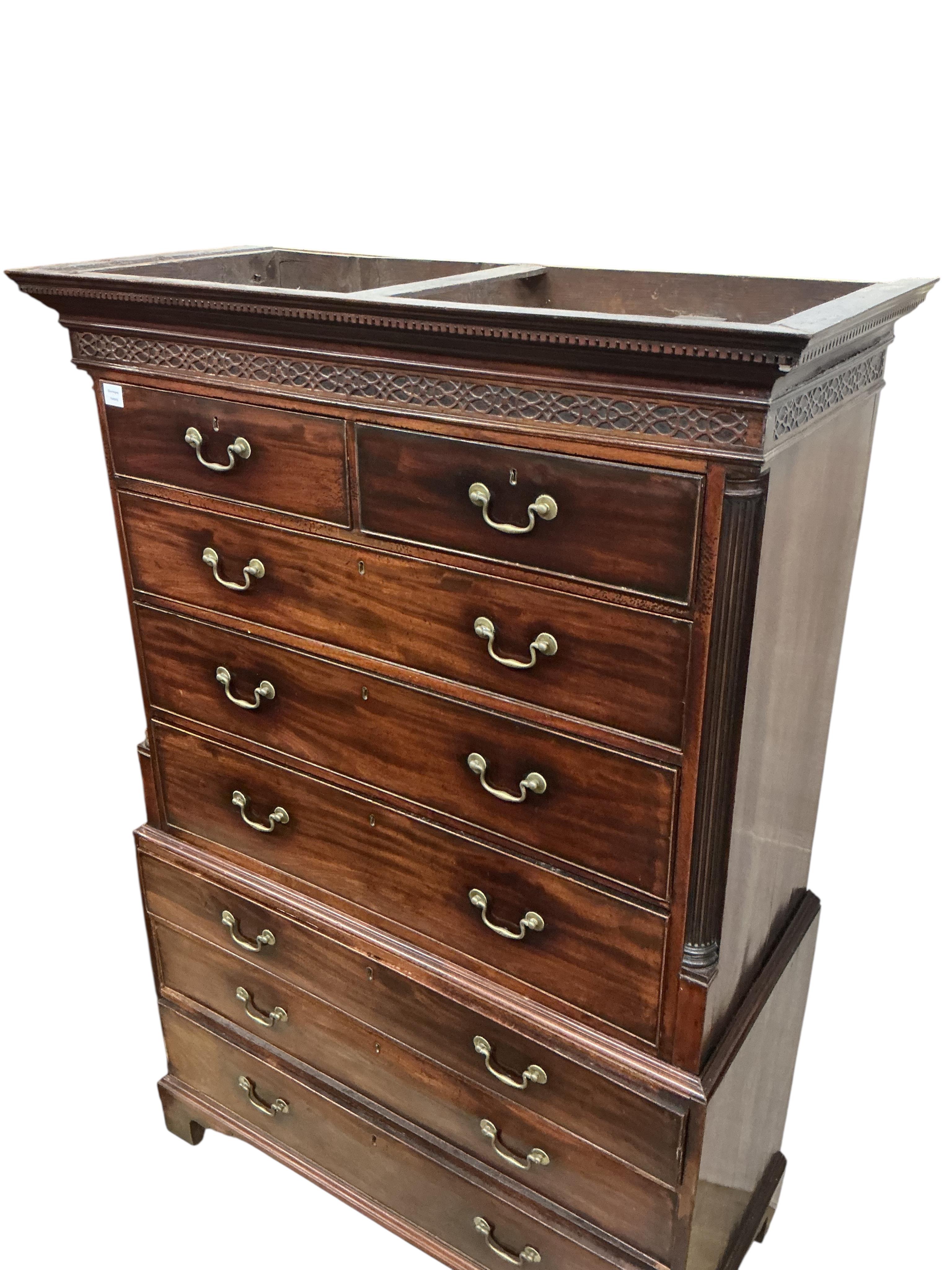 A George III mahogany chest on chest, width 123cm, depth 54cm, height 184cm